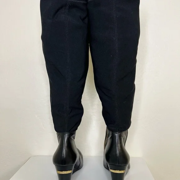 Michael Kors Genuine Leather & Stretch Black Knee Tall Wedge Zip Boots Sz 7.5 - Picture 7 of 12